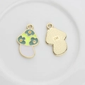 Mini colgantes de champiñón en esmalte verde y dorado para joyas DIY y pendientes - Amarillo