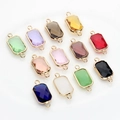 Set of 12 rectangle faceted crystal glass charms with gold plated copper borders for jewelry - Random Mixed