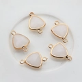 Macro detail of triangle cut faceted crystal pendants with gold edges and double bail loops - White Jade