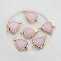 Pink triangular crystal charms with gold-plated copper edges and double hanging loops - Pink Jade