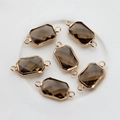 Detailed set of six smoky crystal rectangular faceted pendants with gold-plated copper edges - Silver Champagne