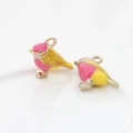 Pink and yellow enamel bird charms with golden alloy base for DIY jewelry making - Pink Yellow