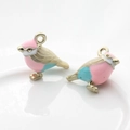 Golden alloy bird charms with colorful enamel finish for DIY jewelry making - Blue Pink