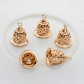 Five pieces of 14k gold plated copper bell pendants with hollow coin pattern for DIY jewelry - Gold