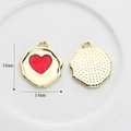 Golden alloy heart pendant with red enamel and irregular wavy edges, 16x14mm dimensions - Red Heart