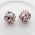 Zilveren holle bol kraal met rode emaille sterren en kristallen voor DIY-armbanden - Rood