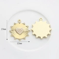 Golden alloy heart coin pendant with pearl inlay and radiant texture, 23mm size - Pearl Heart Style