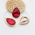 Red faceted teardrop crystal pendant with gold metal base for DIY jewelry making - Red