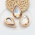 Champagne crystal teardrop pendant with gold-plated alloy border for DIY jewelry making - Brown