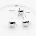 DIY silver-plated semi-round earring studs with hanging loops, 11mm sphere diameter - Large (11mm) / Silver