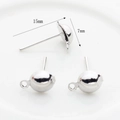 Silver semi-ball ear studs with hanging loop for DIY jewelry making 15mm pin 7mm head - Small (7mm) / Silver