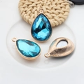 Blue teardrop crystal pendant with golden alloy frame and ring for DIY jewelry making - Blue