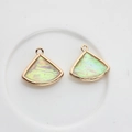 Faux opal ginkgo leaf charm with golden metal edging for DIY jewelry making - Opal White