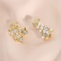 Pendientes de clip asimétricos de árbol de Navidad y campana con perlas y cristales - Clip Espiral Oro 14K