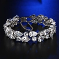 Luxurious silver multi-row bracelet with pear-cut cubic zirconia and safety chain - 18cm / Platinum White Zirconia
