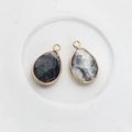 Piedras naturales en gota de mármol blanco y negro con bordes dorados para joyería DIY - Borde Dorado / Mármol Blanco y Negro