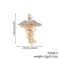 Gold Caduceus pendant with white crystals and wings, medical symbol necklace, size details - Gold Pave Style with White Stones (P3596-5)