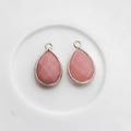 Colgante de piedra rosa en forma de gota con borde plateado para joyas DIY - Borde Plateado / Rosa Palo