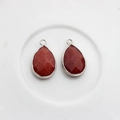 Colgantes de piedra natural facetada marrón rojizo con borde de metal plateado - Borde Plateado / Strawberry Quartz