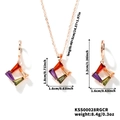 Roségoldenes Brautschmuck-Set mit bunten quadratischen Zirkonia-Halsketten und Ohrringen - Mehrfarbiges Roségoldenes Schmuckset (KSS00028RGCR)