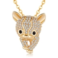 Golden leopard head necklace featuring pavé zircon crystals and black gem eyes - Gold