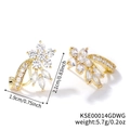 18K gold flower earrings with AAA cubic zirconia petals and leaf accents - K Gold White Stone