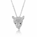 Silver leopard head pendant necklace with white zircons and black gemstone eyes - Silver
