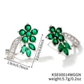 Elegant flower earrings with green AAA cubic zirconia and white crystals in silver finish - Platinum Plated Green Zirconia