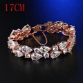 Luxurious rose gold crystal bracelet featuring pear-cut AAA cubic zirconia in 17cm length - 19cm / Rose Gold/White Zirconia