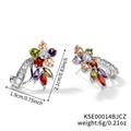 Colorful floral zircon earrings in silver finish with multi-color stones and crystal pavé - Silver Multicolor
