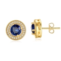 Classic round halo earrings featuring deep blue sapphire zircon in 18K yellow gold setting - Gold Color Sapphire Blue Cubic Zirconia