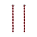 Silver drop earrings featuring a long vertical row of shimmering red cubic zirconia crystals - Red Zirconia