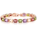 Bracciale tennis in oro rosa con cristalli colorati taglio ovale e chiusura a scatto sicura - 19cm / Oro Rosa Multicolore