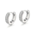 Symmetric shot of silver hoop earrings with 18K white gold plating and pavé diamonds - Platinum