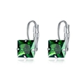 Macro shot of silver leverback earrings featuring square-cut emerald green zircon stones - Green (Square)