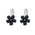 Orecchini a forma di fiore a cinque petali con pietre nere e ganci argentati - Nero