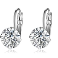 Elegant lever-back earrings with large round-cut zircon in silver finish - White (Large Round)