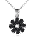 Elegante Silberhalskette mit schwarzem Zirkon-Blumenanhänger an einer polierten Kette - Platiniert Schwarzer Zirkonia