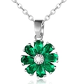 Exquisite versilberte Halskette mit smaragdgrünen Zirkonia-Blütenblättern - Platiniert Grüner Zirkonia