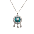 Turkish blue evil eye pendant necklace with white zircons and silver finish charms - Aqua