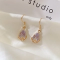 Classic gold-plated drop earrings with light purple teardrop zircon and floral patterns - Gold Water Drop