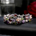Bracelet luxueux en or rose avec double rangée de zircons colorés taille poire - 17cm / Platine Zirconia Multicolore
