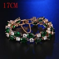 Bracciale in oro rosa con zirconi verdi a forma di pera e catena di sicurezza, 17cm - 17cm / Oro Rosa Zircone Verde