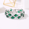 Elegant silver bracelet with double-row green pear-cut stones and security clasp - 17cm / Platinum Green Zirconia