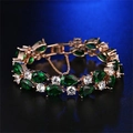 Bracelet luxe or rose avec double rangée de pierres vertes poire et zircons blancs - 18cm / Or Rose Zircon Vert