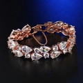Rose gold bracelet featuring large pear and round cut clear crystals with safety chain - 18cm / Rose Gold/White Zirconia