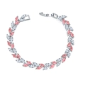 Elegant silver leaf bracelet featuring pink and white marquise-cut zircon stones - Silver Pink Zircon Large