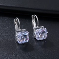 Elegant square-cut cubic zirconia leverback earrings in a polished silver finish - White (Minimal Square)