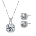 Halskette und Ohrringe Set mit quadratischem Halo und funkelnden Zirkonia in Silber - Halskette Und Ohrringe