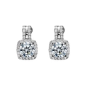 Elegante silberne quadratische Halo-Ohrringe mit Zirkonia und Pavé-Akzenten - Ohrbuckle